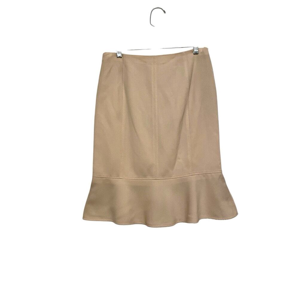 Vintage Valentino Wool Tulip Skirt Size US 4 Cream Ribbed Knee Length Ruffle
